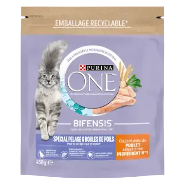 Purina ONE® - Croquettes pour Chat Spécial Pelage et Boules de Poils au Poulet et aux Céréales