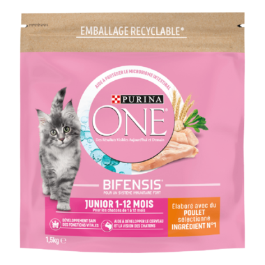 Purina ONE® - Croquettes Junior pour Chaton de 1 à 12 mois au Poulet 1.5kg