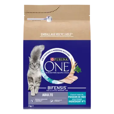 Purina® ONE® - Croquettes pour Chat Adulte au Poisson de Mer et aux Céréales 3kg