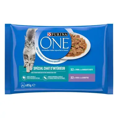 Purina® ONE® - Sachets pour Chat d'Intérieur au Veau et au Thon