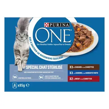 Purina® ONE® - Sachets pour Chat Stérilisé au Canard, à la Sardine et au Boeuf