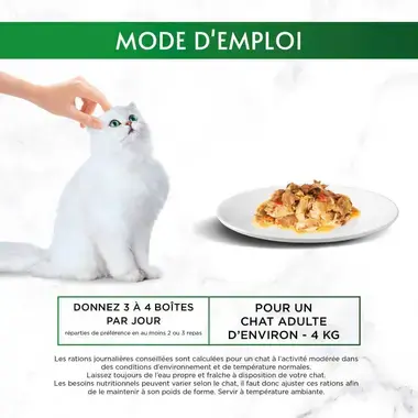 Rations journalières conseillées Gourmet Natures Creations pour un chat adulte à l'activité modéré