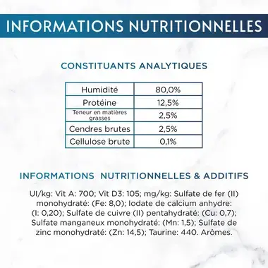 Informations nutritionnelles d'un sachet fraicheur Gourmet Perle filettines legumes et veau