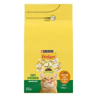 FRISKIES® Pour Chats D’intérieur - Croquettes avec un délicieux mélange de Poulet et de Dinde avec des Légumes