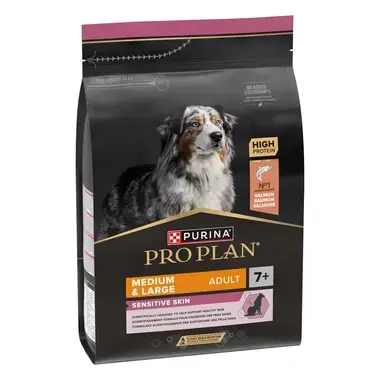 PURINA® PRO PLAN® MEDIUM & LARGE ADULT 7+ SENSITIVE SKIN - RICHE EN SAUMON - Croquettes pour chien senior à la peau sensible