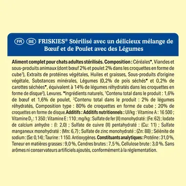 FRISKIES® pour CHAT STÉRILISÉ 3KG - Croquettes avec un délicieux mélange de Bœuf et de Poulet avec des Légumes
