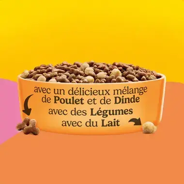 FRISKIES ® JUNIOR Pour CHATONS - Croquettes avec un délicieux mélange de Poulet et de Dinde avec du Lait