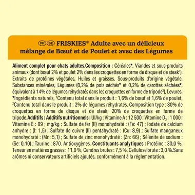 FRISKIES® CHAT ADULTE - Croquettes avec un délicieux mélange de Bœuf et de Poulet avec des Légumes