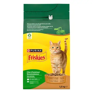 FRISKIES® Pour Chats D’intérieur 1,5KG - Croquettes avec un délicieux mélange de Poulet et de Dinde avec des Légumes