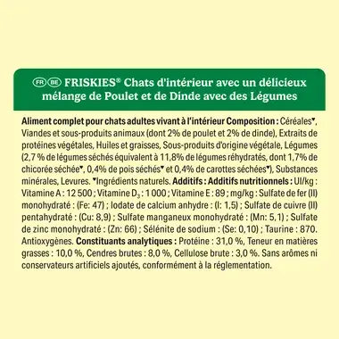 FRISKIES® Pour Chats D’intérieur 1,5KG - Croquettes avec un délicieux mélange de Poulet et de Dinde avec des Légumes