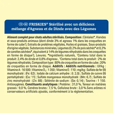 FRISKIES® pour CHAT STÉRILISÉ 1,5KG - Croquettes avec un délicieux mélange d'Agneau et de Dinde avec des Légumes