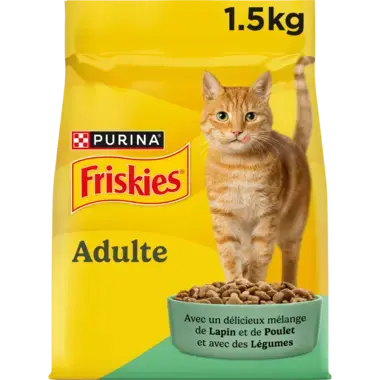 FRISKIES® CHAT ADULTE - Croquettes avec un délicieux mélange de Lapin et de Poulet avec des Légumes