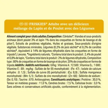 FRISKIES® CHAT ADULTE - Croquettes avec un délicieux mélange de Lapin et de Poulet avec des Légumes