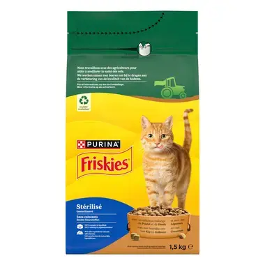 FRISKIES® pour chat Stérilisé - Croquettes avec un délicieux mélange de Poulet et de Dinde et avec des Légumes