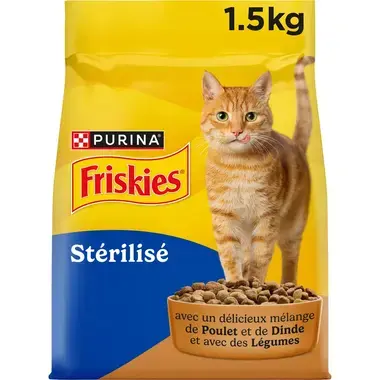 FRISKIES® pour chat Stérilisé - Croquettes avec un délicieux mélange de Poulet et de Dinde et avec des Légumes