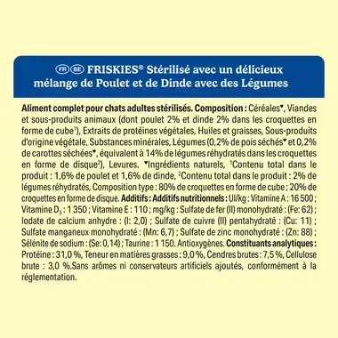 FRISKIES® pour chat Stérilisé - Croquettes avec un délicieux mélange de Poulet et de Dinde et avec des Légumes