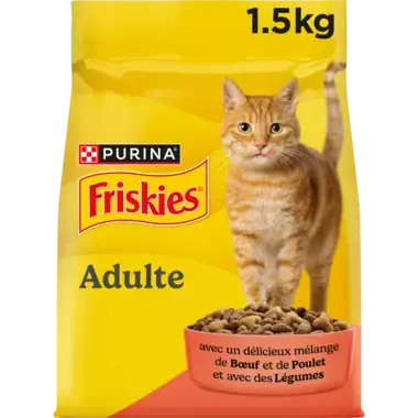 FRISKIES® CHAT ADULTE - Croquettes avec un délicieux mélange de Bœuf et de Poulet avec des Légumes