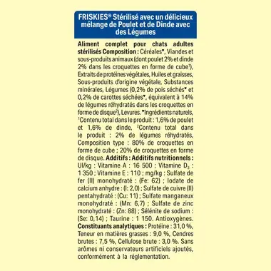 FRISKIES® pour chat Stérilisé - Croquettes avec un délicieux mélange de Poulet et de Dinde et avec des Légumes