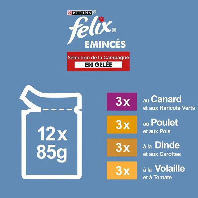 FELIX Emincés en Gelée pour chat Volaille-Légumes Recettes
