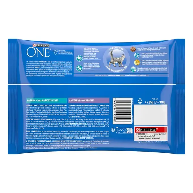 Purina ONE® - Sachets pour Chat d'Intérieur au Veau et au Thon