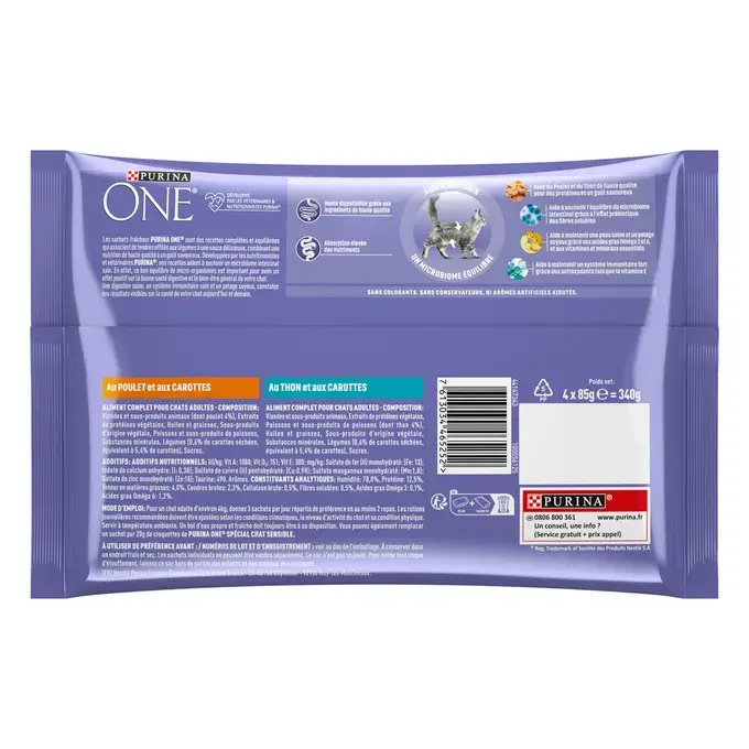 Purina ONE® - Sachets pour Chat Sensible au Thon, au Poulet et aux Carottes