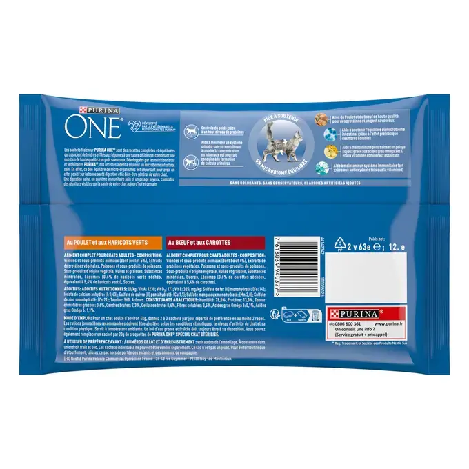 Purina ONE® - Sachets pour Chat Stérilisé au Bœuf et au Poulet