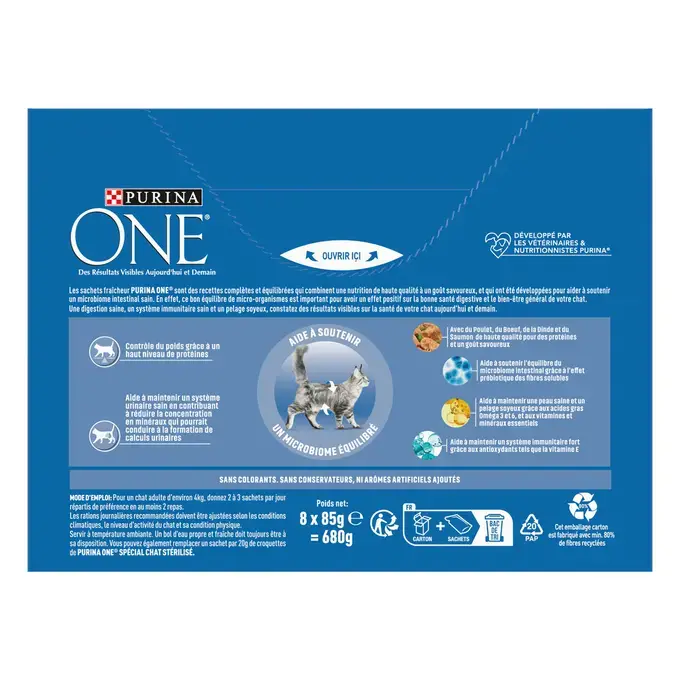 Purina ONE® - Sachets pour Chat Stérilisé au Bœuf, au Poulet, au Saumon et à la Dinde