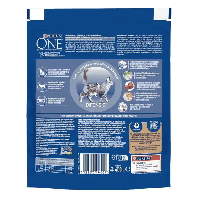 Purina ONE® - Croquettes pour Chat Stérilisé au Bœuf et au Blé 450g