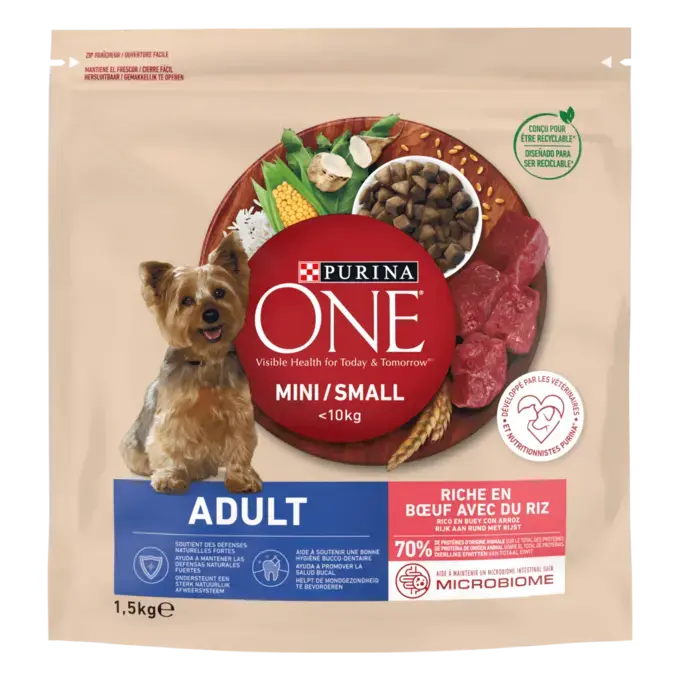 PURINA ONE® MINI/SMALL < 10kg Adult Riche en Bœuf avec du riz - Croquettes pour petit chien adulte