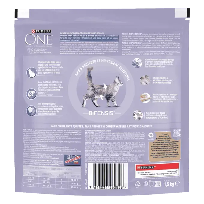 Purina ONE® - Croquettes pour Chat Spécial Pelage et Boules de Poils au Poulet et aux Céréales 1,5kg