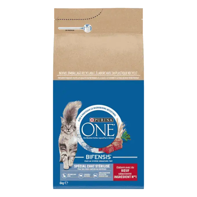 Purina ONE® - Croquettes pour Chat Stérilisé au Bœuf et au Blé 6kg
