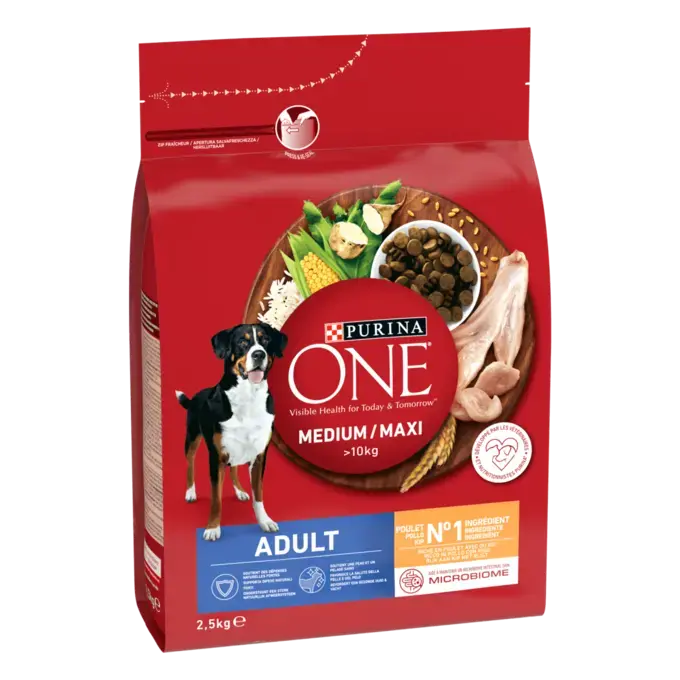 PURINA ONE® Medium / Maxi > 10kg Adult Riche en Poulet avec du Riz - Croquettes pour chien