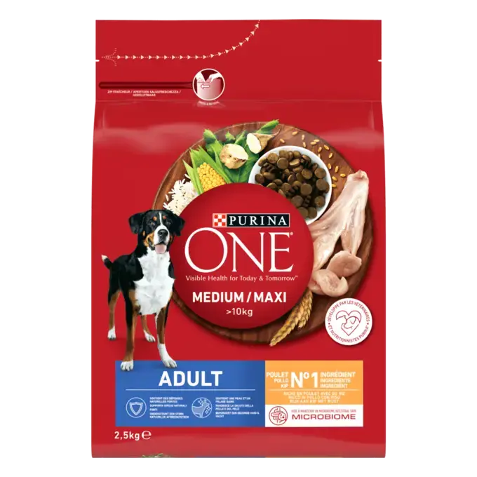 PURINA ONE® Medium / Maxi > 10kg Adult Riche en Poulet avec du Riz - Croquettes pour chien