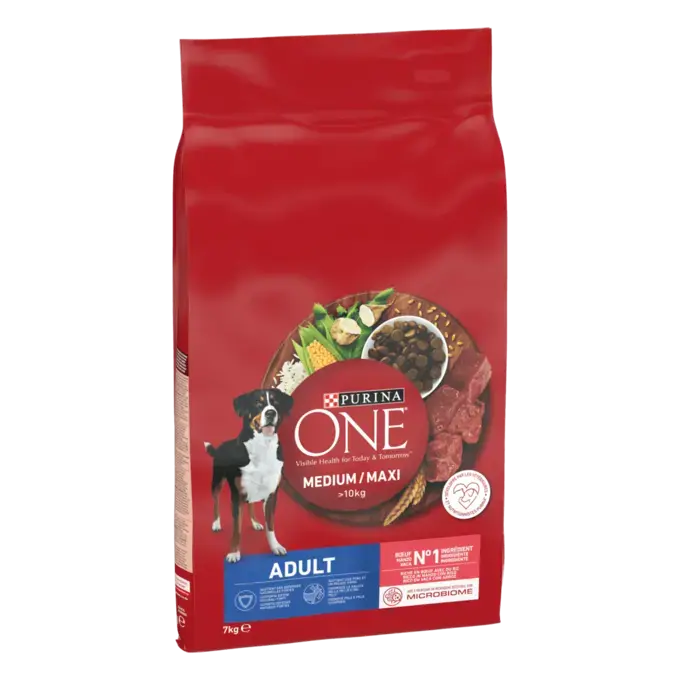 PURINA ONE® Medium / Maxi > 10kg Adult Riche en Bœuf avec du Riz - Croquettes pour chien