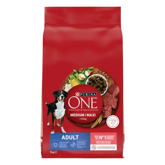 PURINA ONE® Medium / Maxi > 10kg Adult Riche en Bœuf avec du Riz - Croquettes pour chien