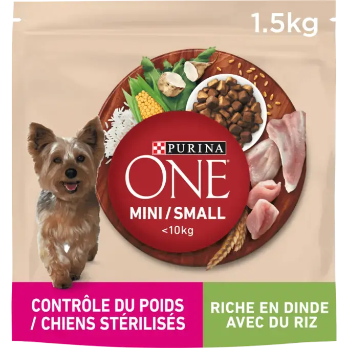 PURINA ONE® MINI/SMALL < 10kg Contrôle du Poids / Chiens stérilisés Riche en Dinde avec du Riz - Croquettes pour chien en sur