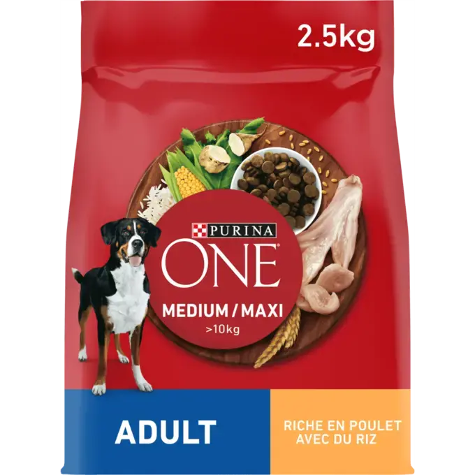 PURINA ONE® Medium / Maxi > 10kg Adult Riche en Poulet avec du Riz - Croquettes pour chien