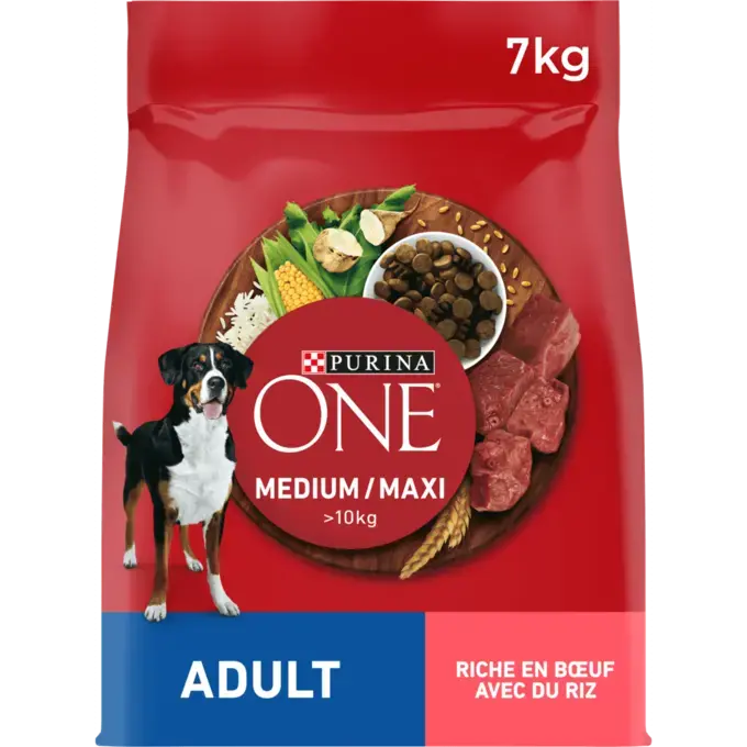 PURINA ONE® Medium / Maxi > 10kg Croquettes pour chien adulte Riche en Bœuf avec du Riz