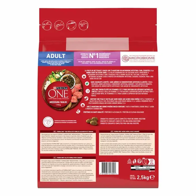 PURINA ONE® Medium / Maxi > 10kg Croquettes pour chien adulte Riche en Agneau avec du Riz