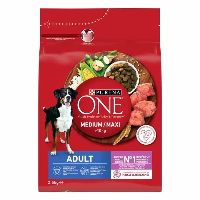 PURINA ONE® Medium / Maxi > 10kg Croquettes pour chien adulte Riche en Agneau avec du Riz