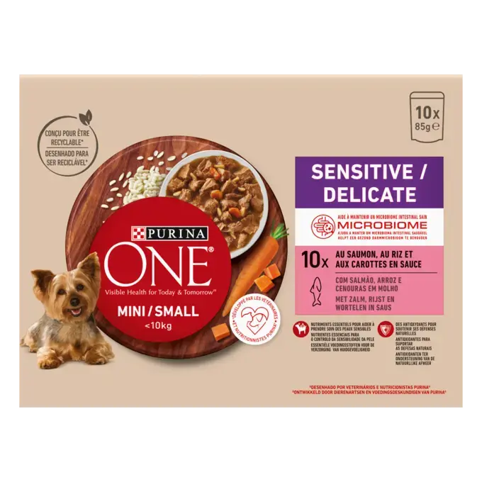 PURINA ONE ® MINI/SMALL < 10kg Sensitive - Effilés en Sauce au Saumon, au Riz et aux Carottes_3