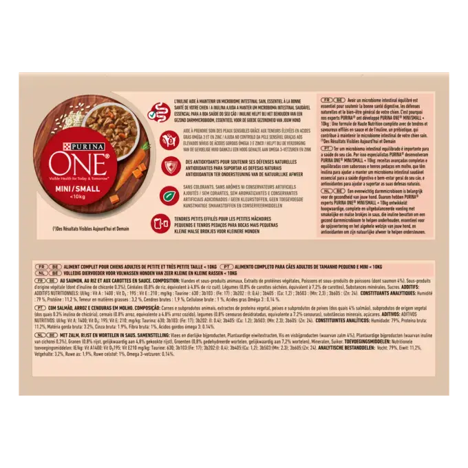 PURINA ONE ® MINI/SMALL < 10kg Sensitive - Effilés en Sauce au Saumon, au Riz et aux Carottes_4
