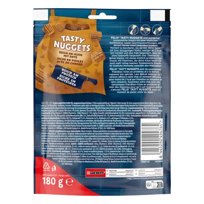 FELIX® Tasty Nuggets Riche en Poulet avec du Canard – Friandises pour Chat
