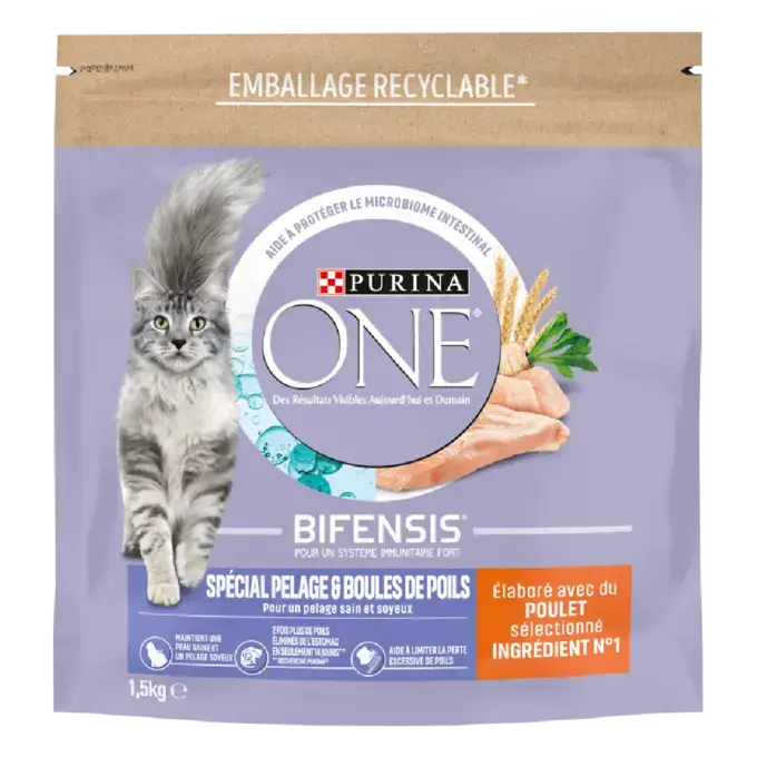 Purina ONE® - Croquettes pour Chat Spécial Pelage et Boules de Poils au Poulet et aux Céréales