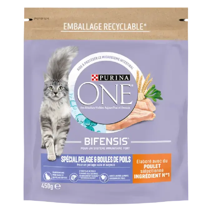 Purina ONE® - Croquettes pour Chat Spécial Pelage et Boules de Poils au Poulet et aux Céréales