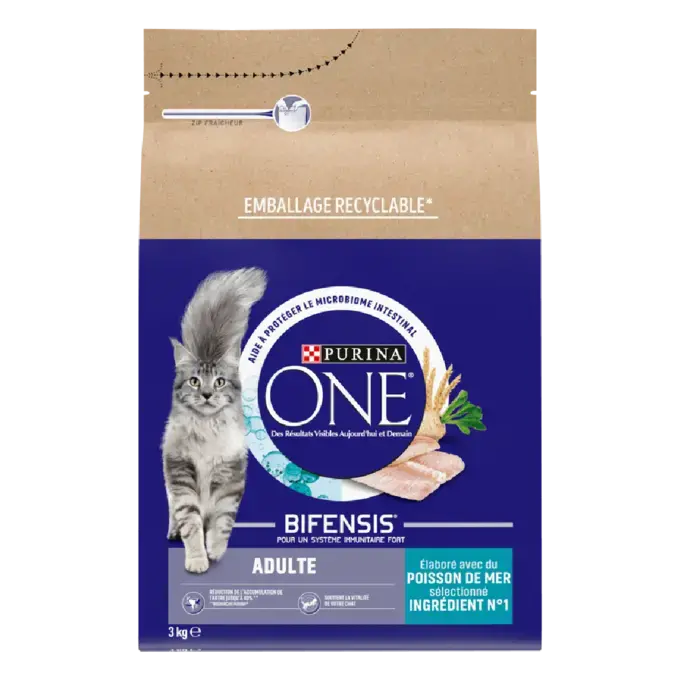 Purina® ONE® - Croquettes pour Chat Adulte au Poisson de Mer et aux Céréales 3kg