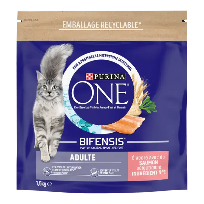 Purina ONE® - Croquettes pour Chat Adulte au Saumon et aux Céréales 1.5kg