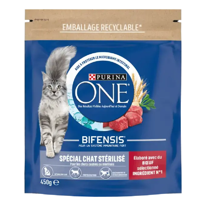 Purina ONE® - Croquettes pour Chat Stérilisé au Bœuf et au Blé 450g