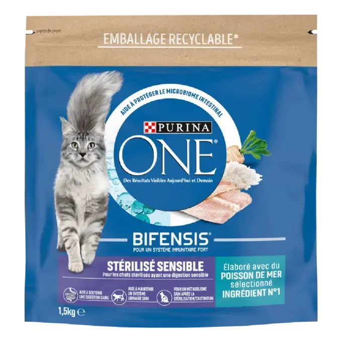 Purina ONE® - Croquettes pour Chat Stérilisé Sensible aux Poissons de mer