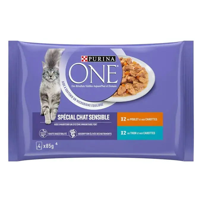 Purina® ONE® - Sachets pour Chat Sensible au Thon, au Poulet et aux Carottes